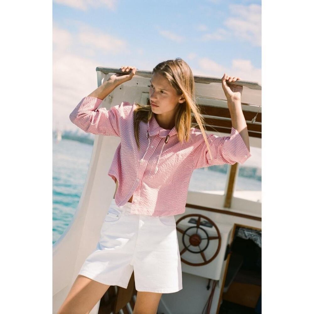 Zara Striped High Neck Cotton Shirt